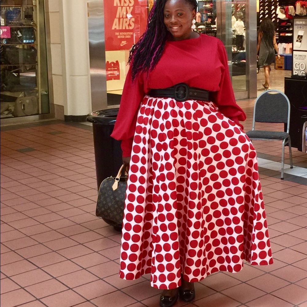 White with Red Poka Dot Maxi Skirt M-3XL